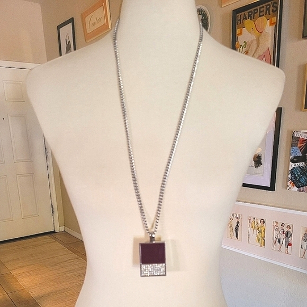 Ann‎ Taylor Burgundy Enamel and Crystal Statement Necklace